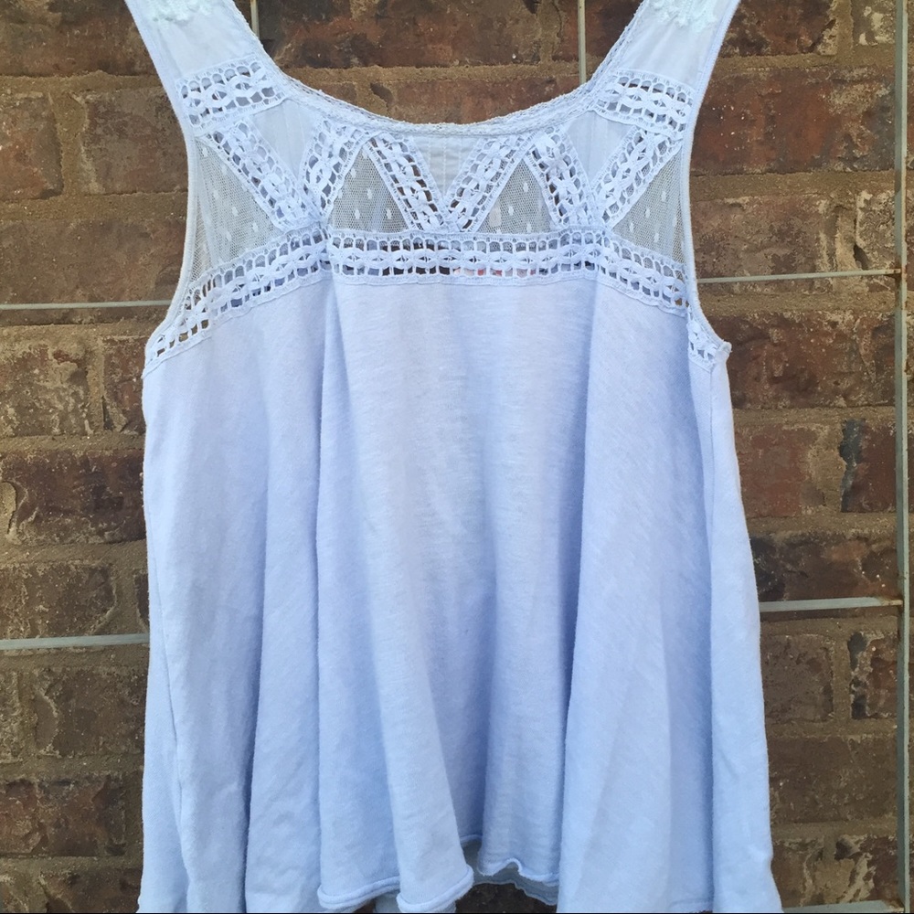 Free People Deep Sea Blue Lace Tank Top Size L
